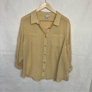Christopher & Banks Yellow Gingham Button Top Petite Extra  Large XL